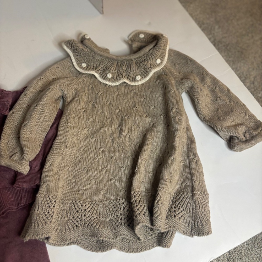 Baby Girl 18M Sweater Dress and Ruffle Legging Set Tan Boho Family PIctures Tan